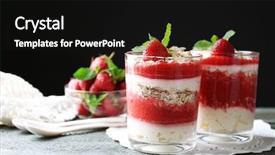  Presentation with granola - Colorful slide set enhanced with graviola leaves - dessert with fresh strawberry cream backdrop and a  colored foreground