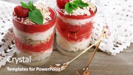  Presentation with granola - Presentation featuring graviola leaves - dessert with fresh strawberry cream background and a  colored foreground