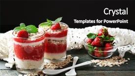  Presentation with granola - Presentation design with graviola leaves - dessert with fresh strawberry cream background and a  colored foreground