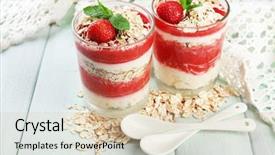  Presentation with granola - PPT theme featuring graviola leaves - dessert with fresh strawberry cream background and a  colored foreground
