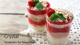  Presentation with granola - Amazing slide deck having graviola leaves - dessert with fresh strawberry cream backdrop and a  colored foreground