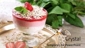  Presentation with granola - Presentation theme enhanced with graviola leaves - dessert with fresh strawberry cream background and a coral colored foreground