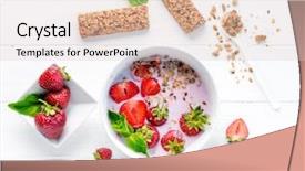  Presentation with table napkin - Slide deck having graviola leaves - fitness foods with granola background and a lemonade colored foreground