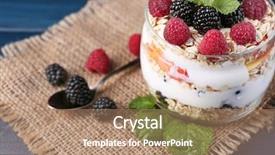  Presentation with fruit yogurt - PPT layouts enhanced with graviola leaves - healthy breakfast - yogurt background and a coral colored foreground