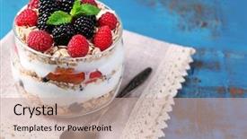  Presentation with fruit yogurt - PPT theme with graviola leaves - healthy breakfast - yogurt background and a  colored foreground