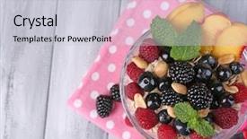  Presentation with fruit yogurt - Amazing PPT theme having graviola leaves - healthy breakfast - yogurt backdrop and a light gray colored foreground