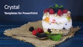  Presentation with fruit yogurt - Presentation theme having graviola leaves - healthy breakfast - yogurt background and a ocean colored foreground