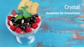  Presentation with fruit yogurt - Presentation theme with graviola leaves - healthy breakfast - yogurt background and a teal colored foreground