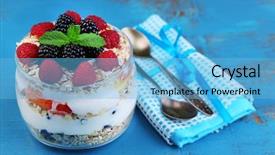  Presentation with fruit yogurt - Beautiful PPT layouts featuring graviola leaves - healthy breakfast - yogurt backdrop and a  colored foreground