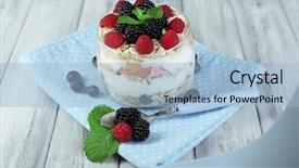  Presentation with fruit yogurt - Slide set consisting of graviola leaves - healthy breakfast - yogurt background and a  colored foreground