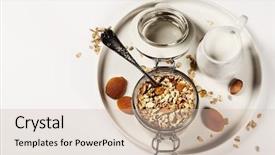  Presentation with granola - Audience pleasing slide deck consisting of graviola leaves - homemade oatmeal granola with fruits backdrop and a soft green colored foreground