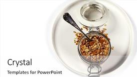  Presentation with granola - PPT layouts having graviola leaves - homemade oatmeal granola with fruits background and a white colored foreground