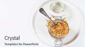  Presentation with granola - Slide set having graviola leaves - homemade oatmeal granola with fruits background and a sky blue colored foreground