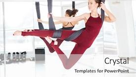  Presentation with mirror - Slide deck consisting of gravity - concentrated beautiful young woman practicing background and a white colored foreground