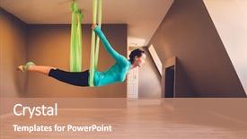  Presentation with gravity - Beautiful presentation theme featuring gravity - young woman performing antigravity yoga backdrop and a coral colored foreground