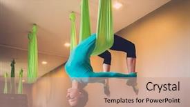  Presentation with gravity - PPT theme consisting of gravity - young woman performing antigravity yoga background and a coral colored foreground