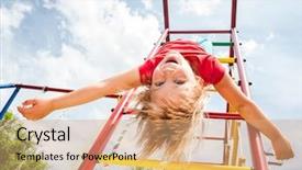  Presentation with energy bars - Colorful presentation theme enhanced with gravity energy - elementary age girl hanging upside backdrop and a coral colored foreground