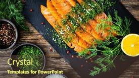  Presentation with table salt - Theme with gravlax-fresh-marinated-salmon-slices background and a tawny brown colored foreground