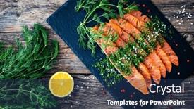  Presentation with table salt - PPT theme having gravlax-fresh-marinated-salmon-slices background and a ocean colored foreground