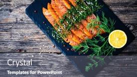  Presentation with table salt - Theme having gravlax-fresh-marinated-salmon-slices background and a gray colored foreground