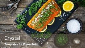  Presentation with table salt - Theme consisting of gravlax-fresh-marinated-salmon-steak background and a gray colored foreground