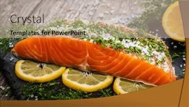  Presentation with table salt - Slide set with gravlax-fresh-marinated-salmon-steak background and a mint green colored foreground