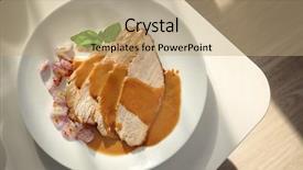  Presentation with sauce - PPT theme with gravy - plate with delicious sliced turkey background and a coral colored foreground