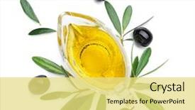  Presentation with olive oil - Beautiful PPT theme featuring gravy boat with olive oil backdrop and a yellow colored foreground