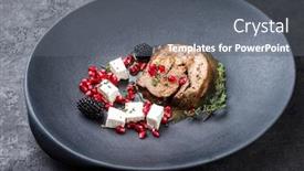  Presentation with feta cheese - Presentation having gravy-greek-lamb-roast background and a gray colored foreground