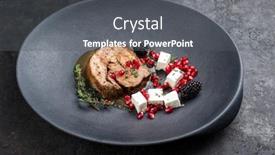  Presentation with feta cheese - Audience pleasing theme consisting of gravy-greek-lamb-roast backdrop and a gray colored foreground