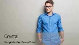  Presentation with hands holding - Beautiful slide set featuring gray blue - handsome fashion man leaning backdrop and a  colored foreground