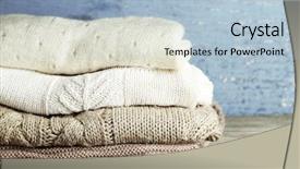  Presentation with knitting - Amazing PPT layouts having gray blue - knitting clothes on wooden background backdrop and a light blue colored foreground