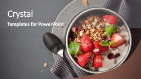  Presentation with strawberry - Slide set featuring gray bols - granola and yogurt with seeds background and a gray colored foreground