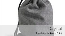  Presentation with bag - Amazing PPT theme having gray-drawstring-bag-on-white backdrop and a light gray colored foreground