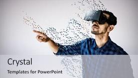  Presentation with virtual reality - Amazing presentation theme having gray futuristic - businessman looking though virtual reality backdrop and a light gray colored foreground
