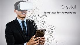  Presentation with glasses - PPT theme featuring gray futuristic - businessman wearing vr glasses while background and a light gray colored foreground