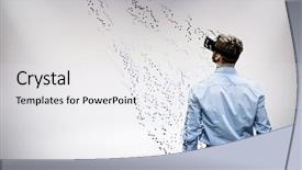  Presentation with virtual reality physical therapy - Colorful PPT theme enhanced with gray futuristic - man holding virtual reality glasses backdrop and a sky blue colored foreground
