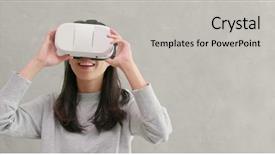  Presentation with woman - Beautiful slide deck featuring gray futuristic - woman playing vr device backdrop and a light gray colored foreground