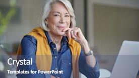  Presentation with home - Slides enhanced with gray hair - beautiful senior woman looking pensive background and a ocean colored foreground