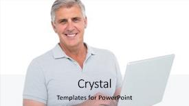  Presentation with laptop - Audience pleasing slide deck consisting of gray hair - casual man using a laptop backdrop and a sky blue colored foreground