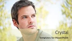  Presentation with leonardo vitruvian man - Beautiful presentation featuring gray hair - handsome man portrait backdrop and a soft green colored foreground