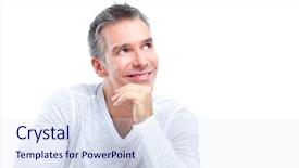  Presentation with isolated paw prints over white - Beautiful PPT theme featuring gray hair - handsome man smiling isolated backdrop and a sky blue colored foreground