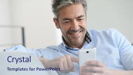  Presentation with smartphone - PPT theme having gray hair - mature man sending message background and a lemonade colored foreground