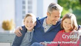  Presentation with kids - Slide set having gray hair - portrait of father with kids background and a ocean colored foreground