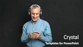  Presentation with pensioner - Audience pleasing PPT layouts consisting of gray hair listening to music backdrop and a dark gray colored foreground