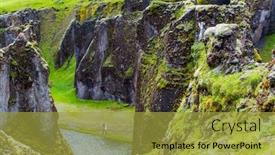  Presentation with brave - Theme having gray-haired and brave man photographs the canyon fyadrarglyufur cloudy summer day the most beautiful and mysterious canyon in iceland the concept of active eco and photo tourism background and a gold colored foreground
