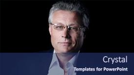  Presentation with black business - Colorful PPT theme enhanced with gray-haired business man smiling isolated on black background backdrop and a navy blue colored foreground