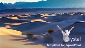  Presentation with sand dunes - Cool new PPT theme with gray-haired-man-tourist backdrop and a ocean colored foreground