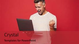  Presentation with gray - Amazing theme having gray laptop isolated over red backdrop and a red colored foreground