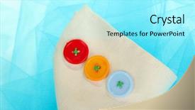  Presentation with embroidery pina cloth - PPT theme with gray pink ribbon - three buttons on beige background and a arctic colored foreground